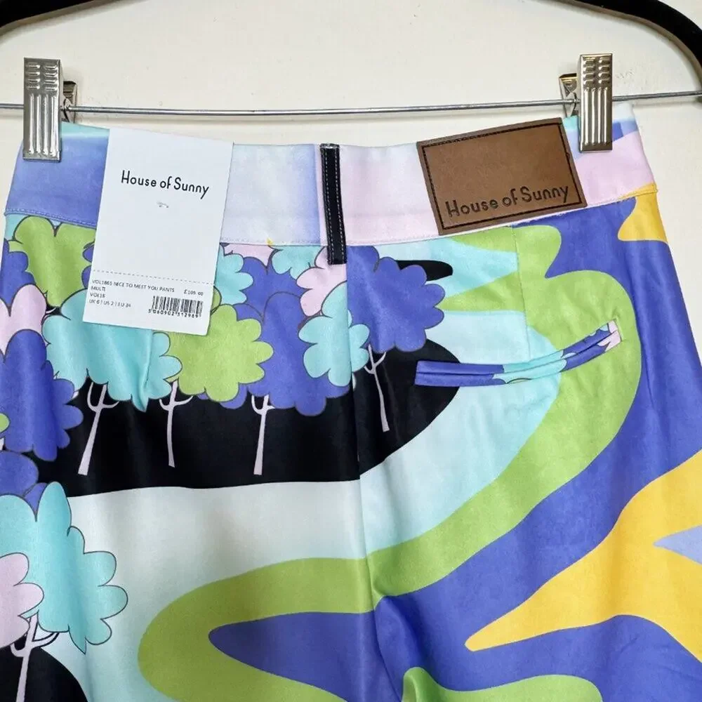 House of Sunny Nice to Meet You Pant Multicolor UFO Print Trousers Size US 2 NWT - Picture 7 of 16